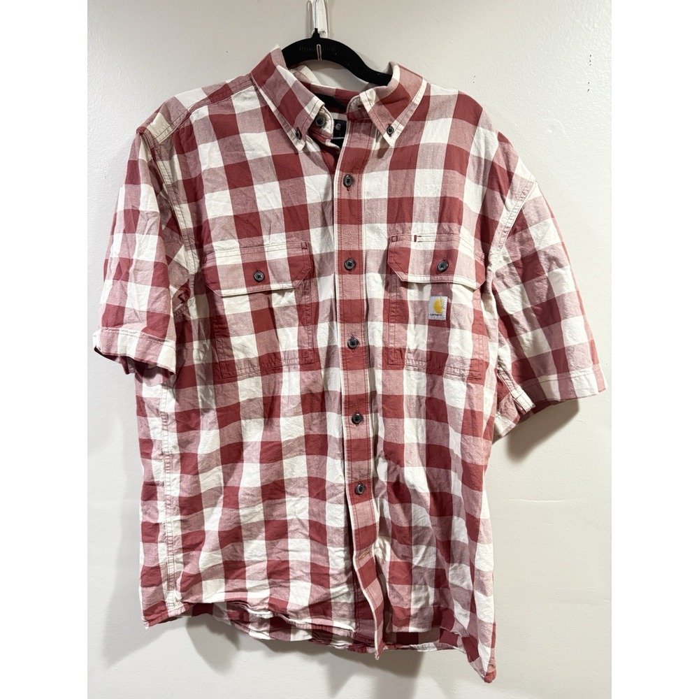 Carhartt Shirt Mens Medium Red Plaid Loose Fit Midweight Short Sleeve 0230